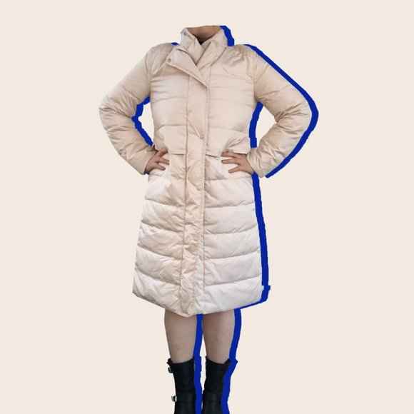 JennU Cream Winter Maxi Long Down Coat scarf - Picture 4 of 5